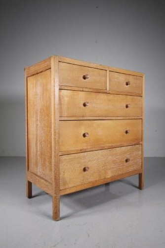 Tall Heals 1920's Oak Chest of Drawers  - Labelled View II