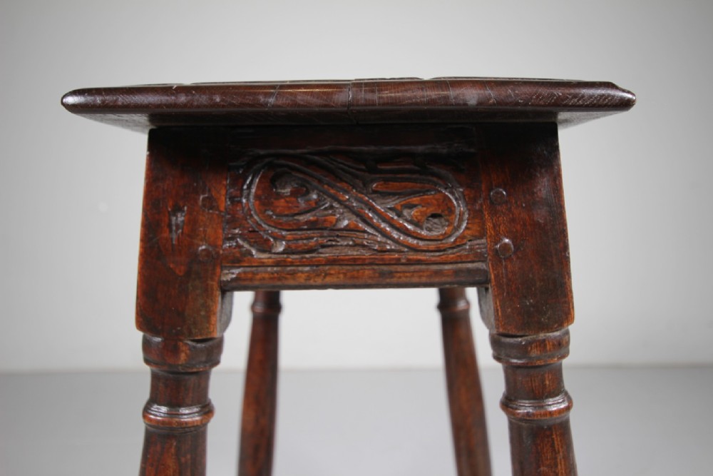 Tall English 18th Century Antique Period Oak Joint Stool View IX