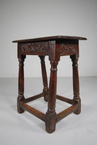 Tall English 18th Century Antique Period Oak Joint Stool View X