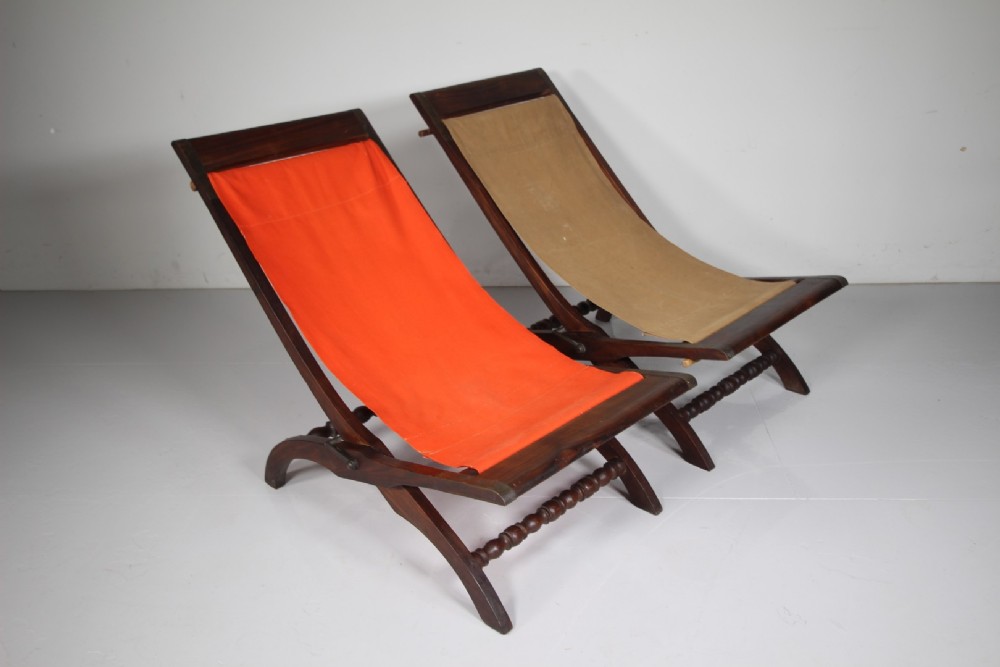 Pair 19th Century Antique Rosewood Folding Garden Chairs
