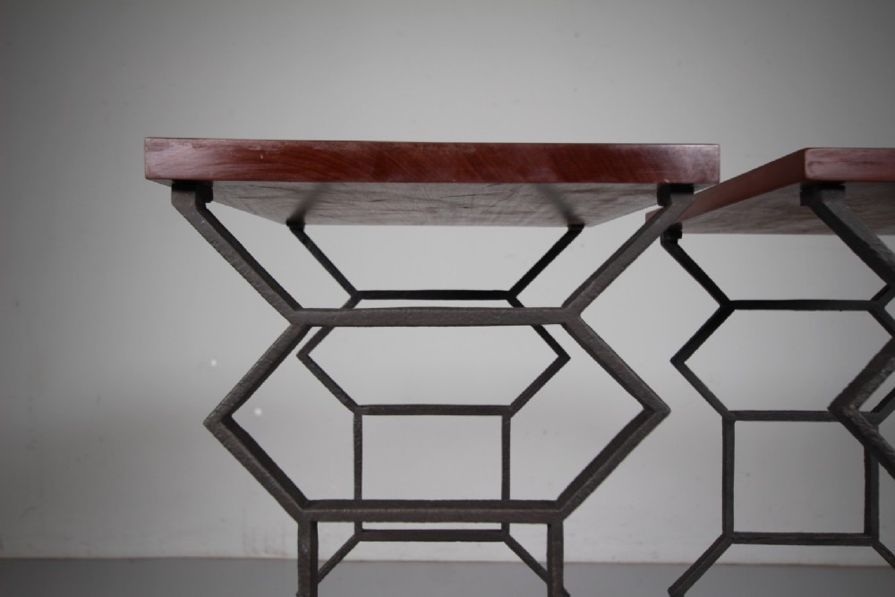 Pair of Antique Iron & Mahogany Bedside Tables View II