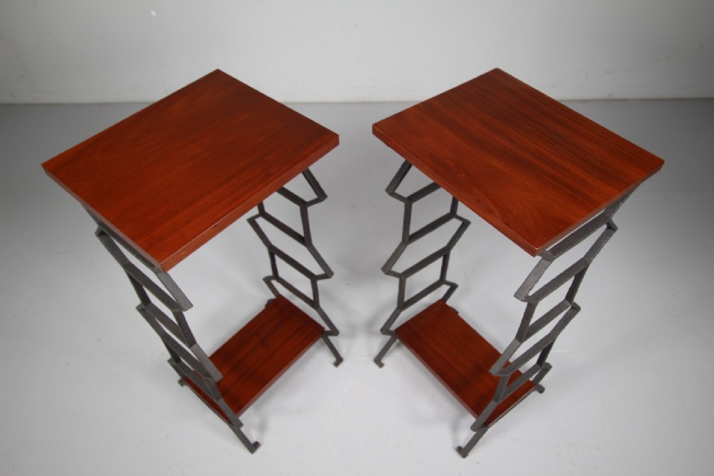 Pair of Antique Iron & Mahogany Bedside Tables View V