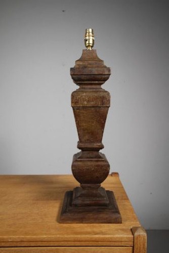 Tall 19th Century Antique Oak Column Table Lamp