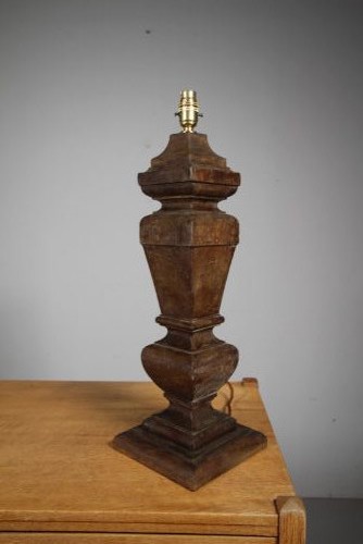 Tall 19th Century Antique Oak Column Table Lamp View VI