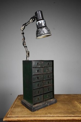 Fabulous English Antique Metal Jewellers Chest with Original Light Fitting