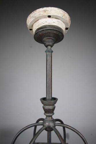 A 19th-century dark bronze hexagonal hallway lantern featuring glazed glass side panels, a domed cage top, and a central hanging stem. View VIII