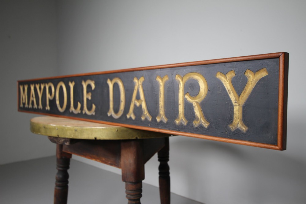 English Antique Maypole Dairy Carved & Gilt Sign View II