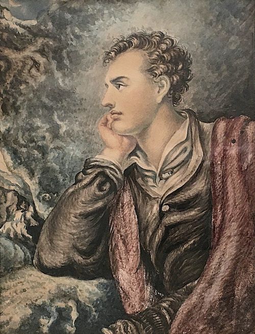 Portrait of George Gordon 6th Lord Byron (1788-1824), Watercolour, 19th Century