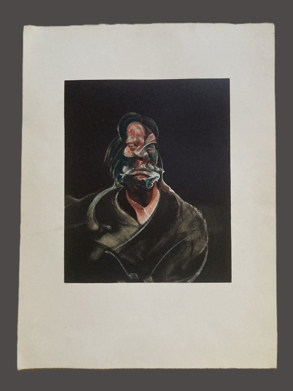 An expressionist portrait lithograph depicting a distorted facial study of Isabel Rawsthorne against a solid dark background. View II