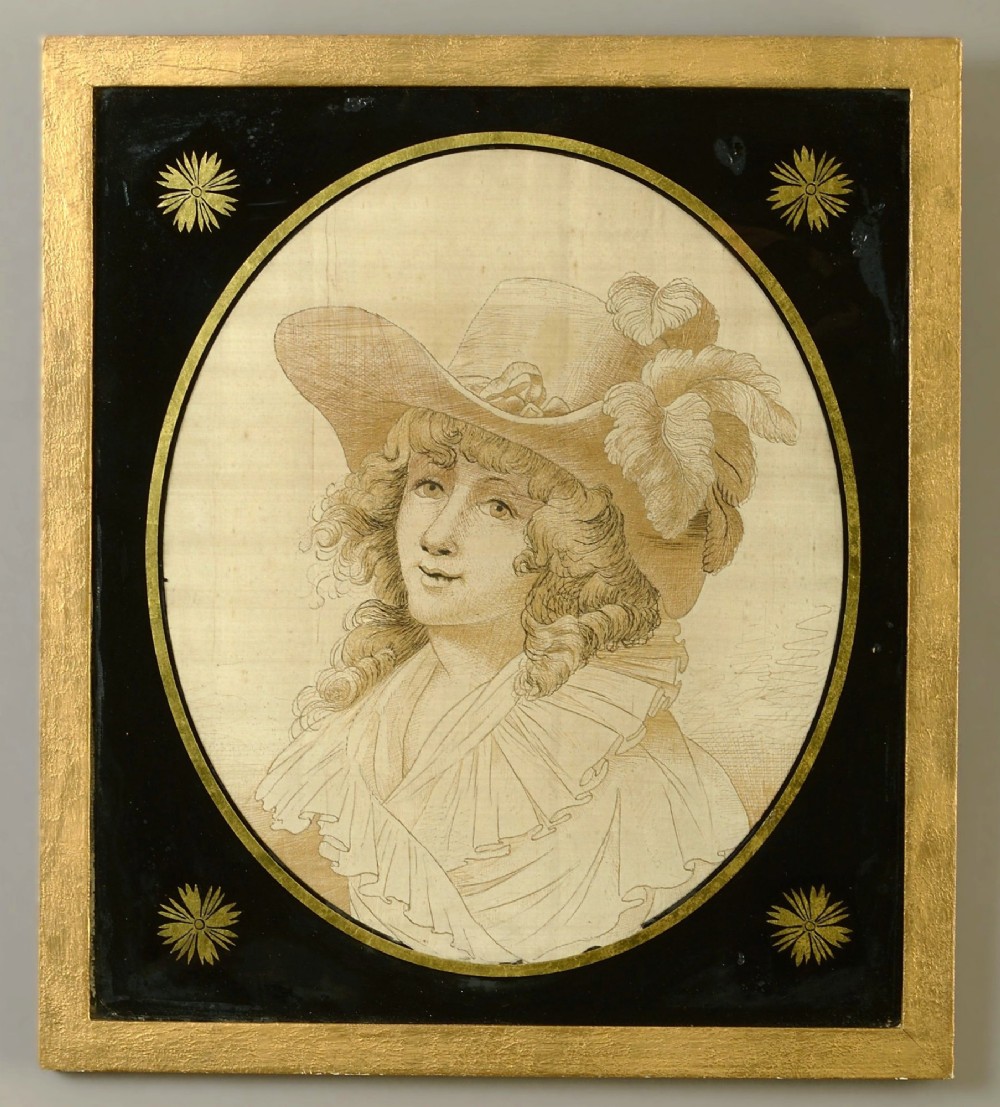 18th century Portrait of a fashionable young lady in woven silk