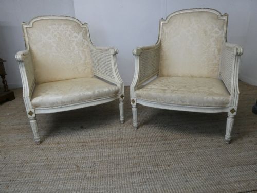 Large Pair 19thc Bergere Chairs