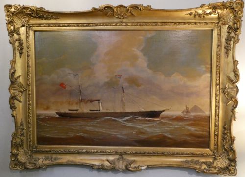19thc Steamship Oil Painting