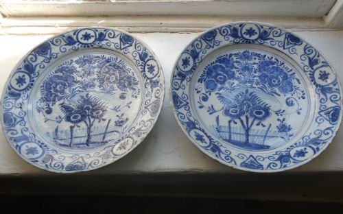 Pair 18thc Dutch Delft Chargers