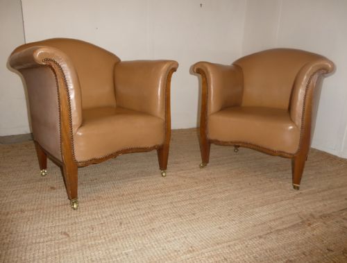 Fine Pair Leather Armchairs