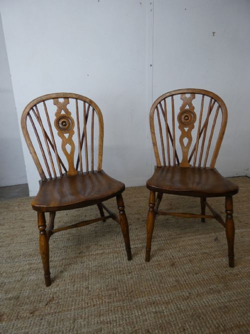Pair 19thc Elm & Ash Windsor Kitchen Chairs