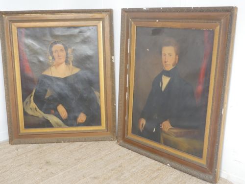 Pair Large Portrait Oil Paintings