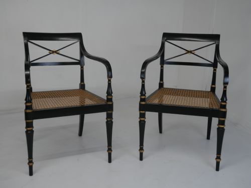 Pair Regency Style Ebonised Armchairs