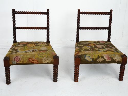 Pair Miniature 19thc Bobbin Chairs