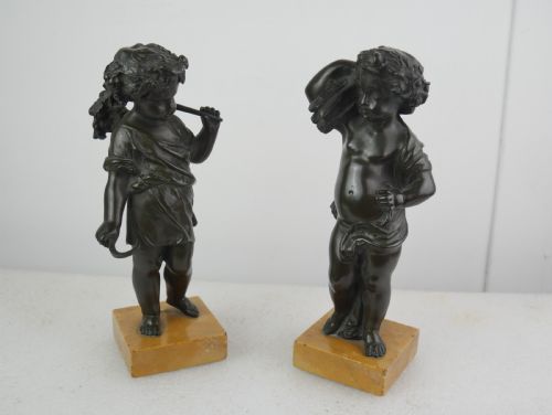 Pair Bronze Cherubs Harvest Gatherers