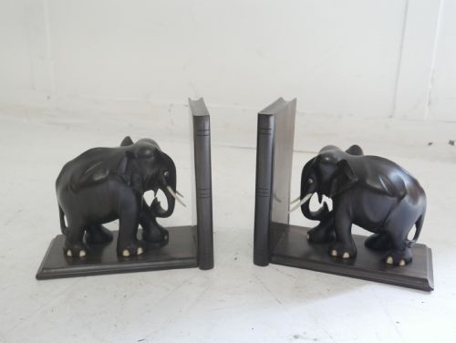Pair Ebony Elephant Bookends