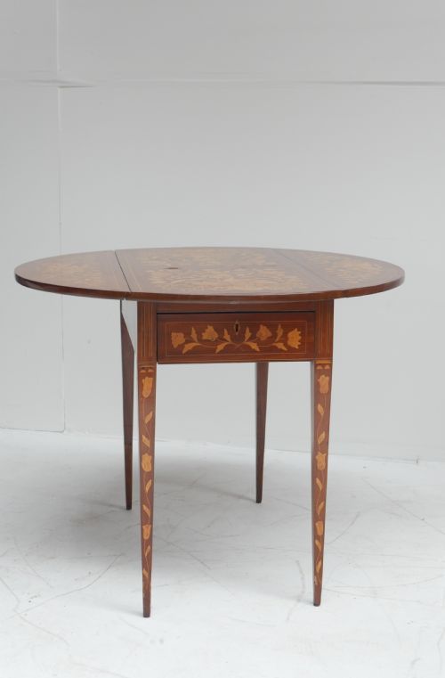 19thc Marquetry Drop Flap Circular Table