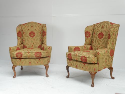 A Pair of 19th Century Walnut Wing Armchairs.