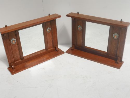 Pair Oak Arts & Crafts Mirrors