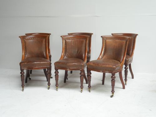 Set of Six Library Side Chairs Dated 1830