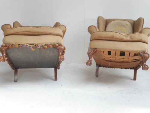PAIR OF 1920'S WALNUT WING ARMCHAIRS - ADDITIONAL PHOTO 3
