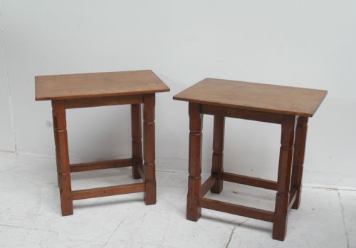Pair Oak Arts & Crafts Stools