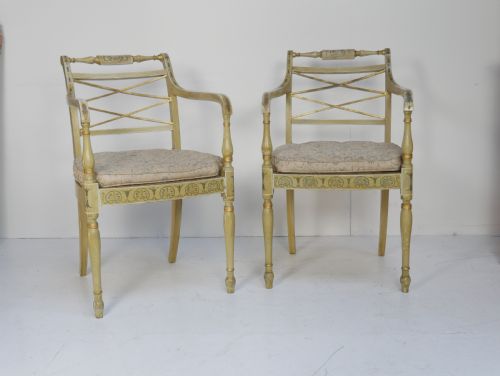 Pair 19thc Decorated Armchairs