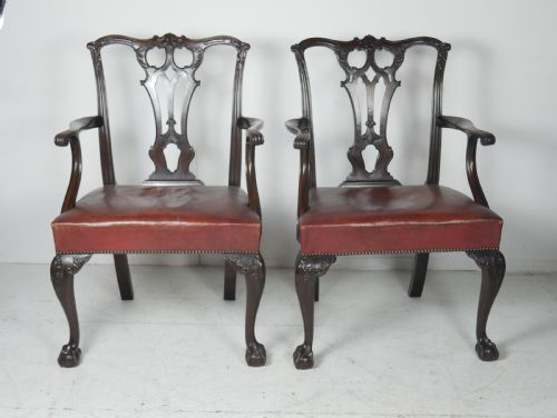 PAIR 19THC CHIPPENDALE STYLE ARMCHAIRS - ADDITIONAL PHOTO 8