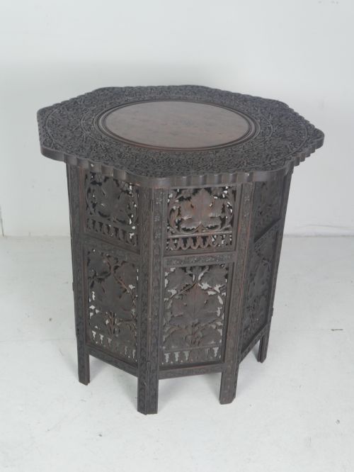 BRASS INLAID INDIAN OCTAGONAL TABLE - ADDITIONAL PHOTO 1