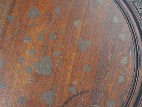 BRASS INLAID INDIAN OCTAGONAL TABLE - ADDITIONAL PHOTO 3