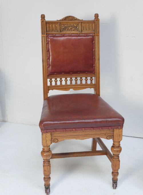PAIR OAK LEATHER CHAIRS - ADDITIONAL PHOTO 8