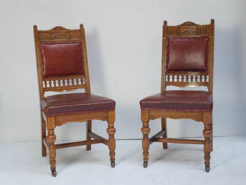 PAIR OAK LEATHER CHAIRS - ADDITIONAL PHOTO 9