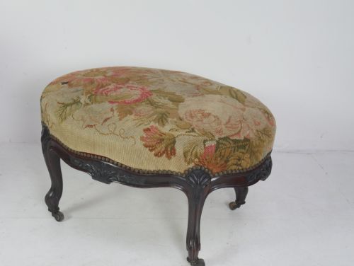 OVAL NEEDLEWORK UPHOLSTERED STOOL - ADDITIONAL PHOTO 8