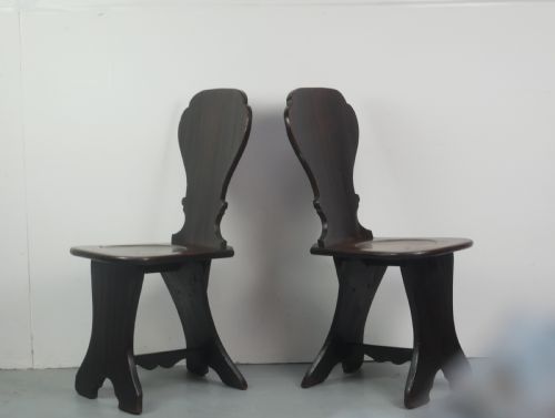 PAIR 18THC SGABELLO OAK HALL CHAIRS - ADDITIONAL PHOTO 1