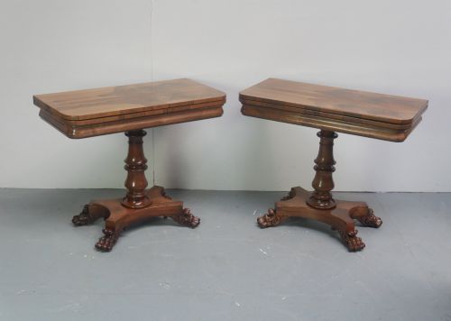 PAIR ENGLISH ROSEWOOD FOLD OVER TEA TABLES