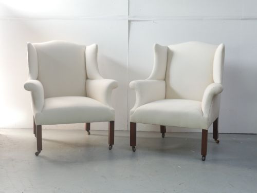 Pair 1900s Wing Armchairs
