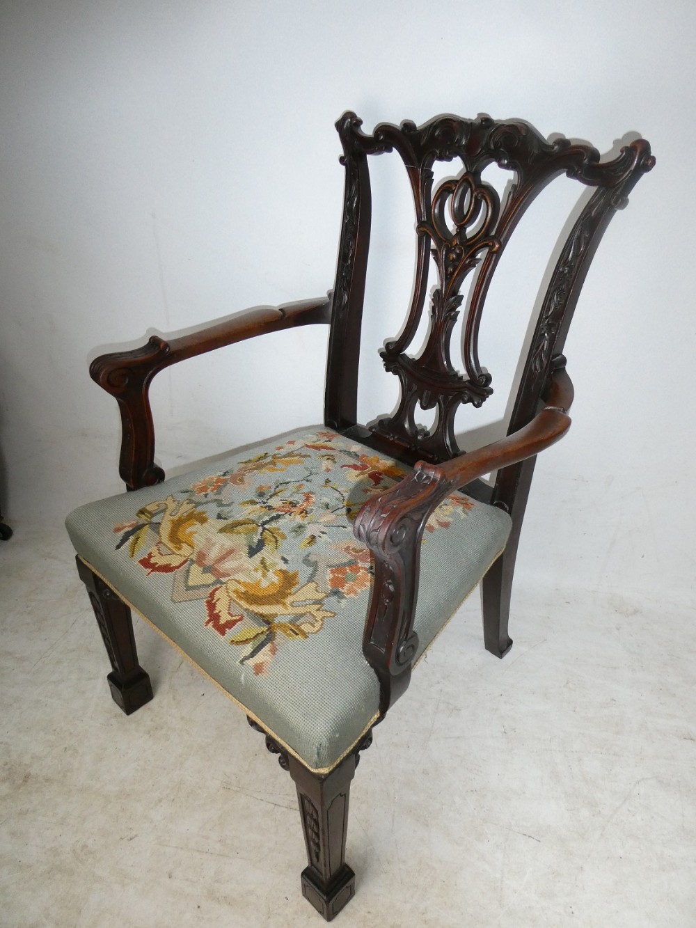 Carved Chippendale Revival Arm Chair