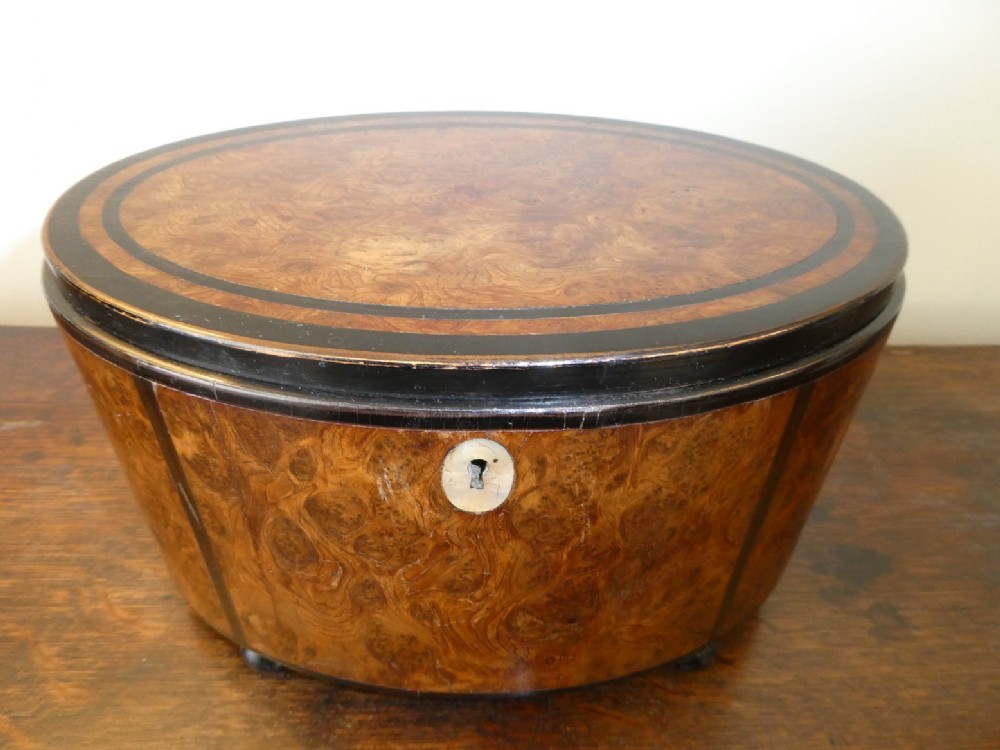 19thC Oval Yew Wood  Box