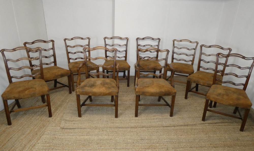 Set of Ten English Ladderback Chairs
