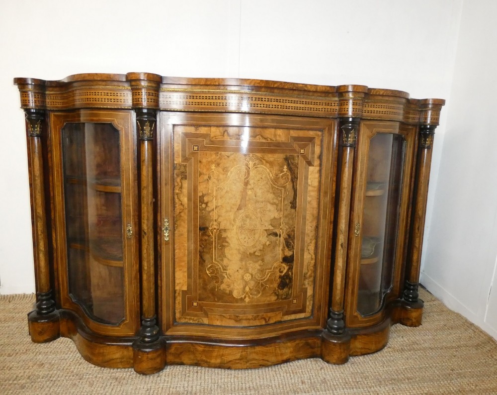 19thC Burr Walnut Credenza Cabinet