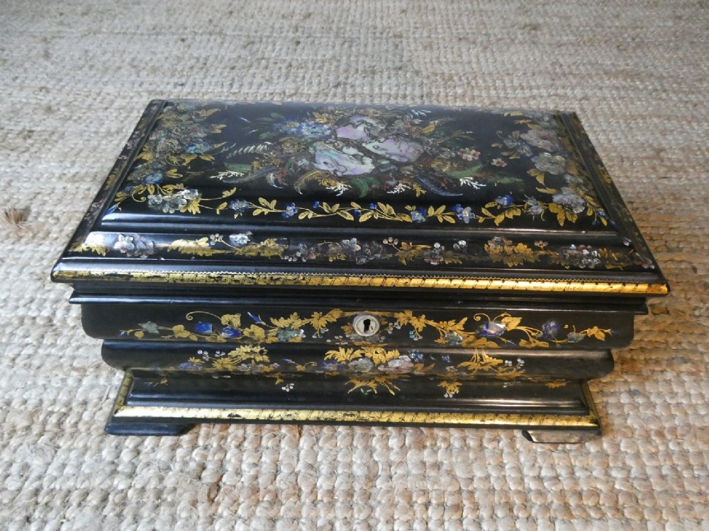 Large 19thC Papier Mache Tea Caddy