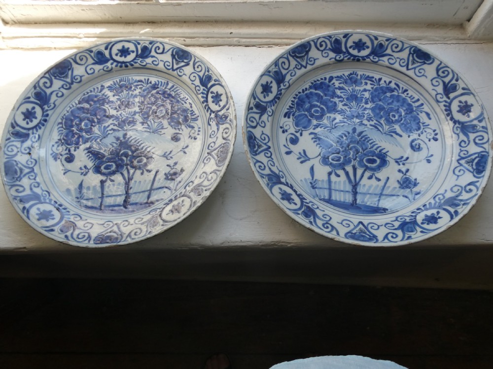 Pair 18thC Dutch Delft Chargers View X