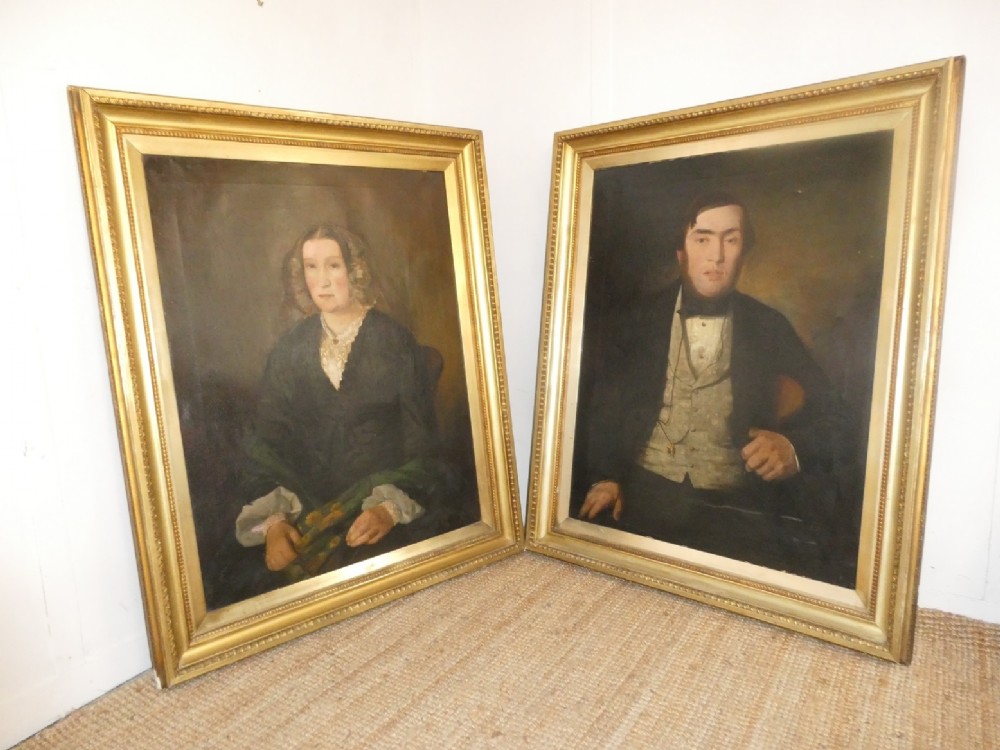 Large Pair 19thC Portrait Paintings