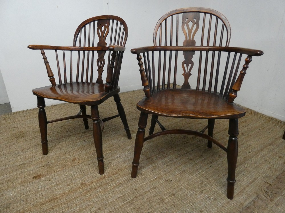 Pair Early 19thC Yew & Elm WIndsor Chairs