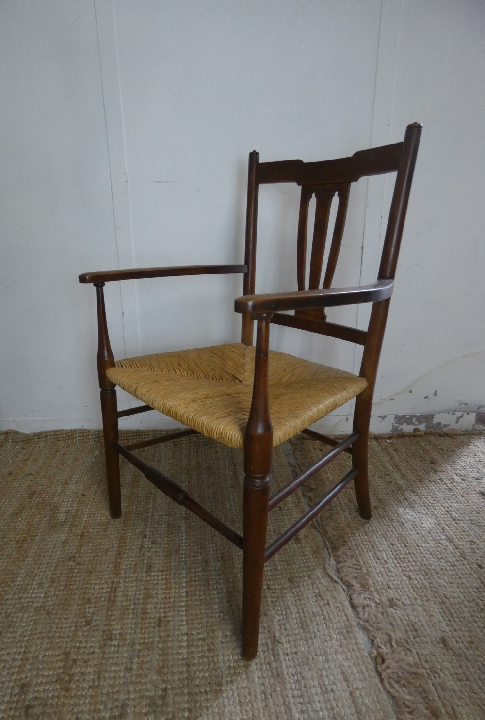Arts & Crafts Rush Seated Armchair View V