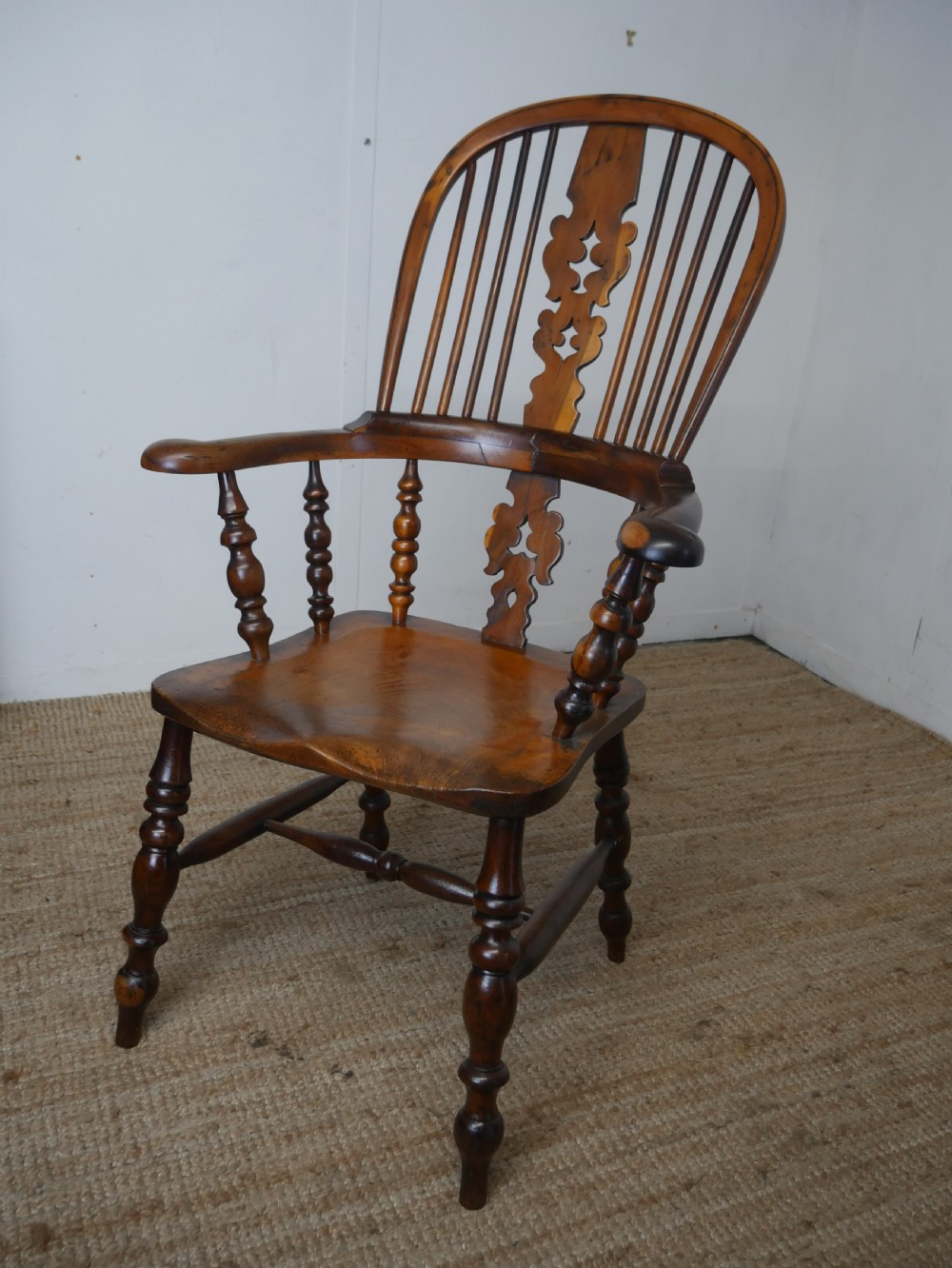 English 19thC Yew Windsor Arm Chair